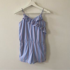 Vineyard Vines Girl’s Romper Light Blue with Red & White Stripe